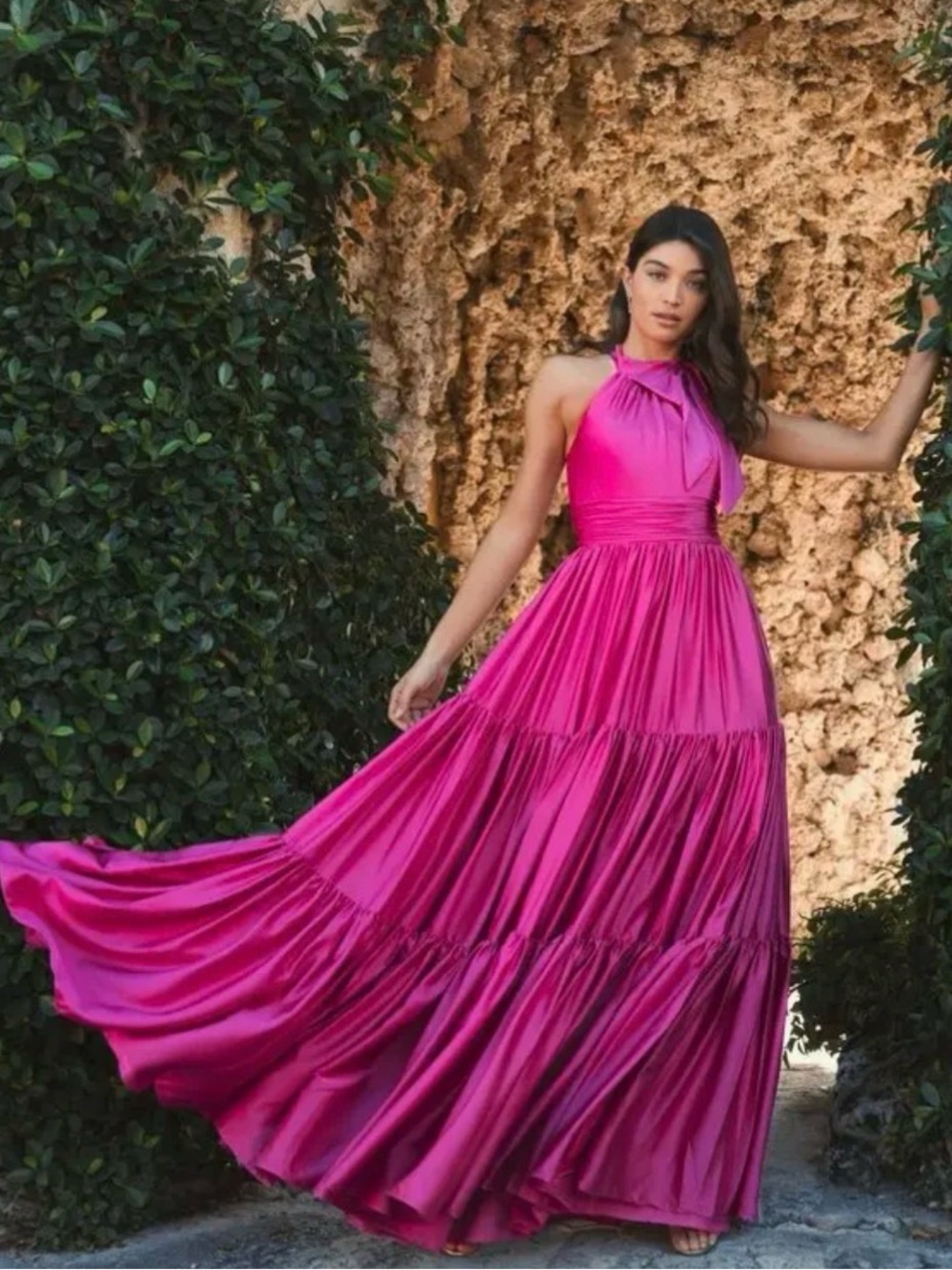 Elegant Fuchsia Halter Maxi Dress - Women